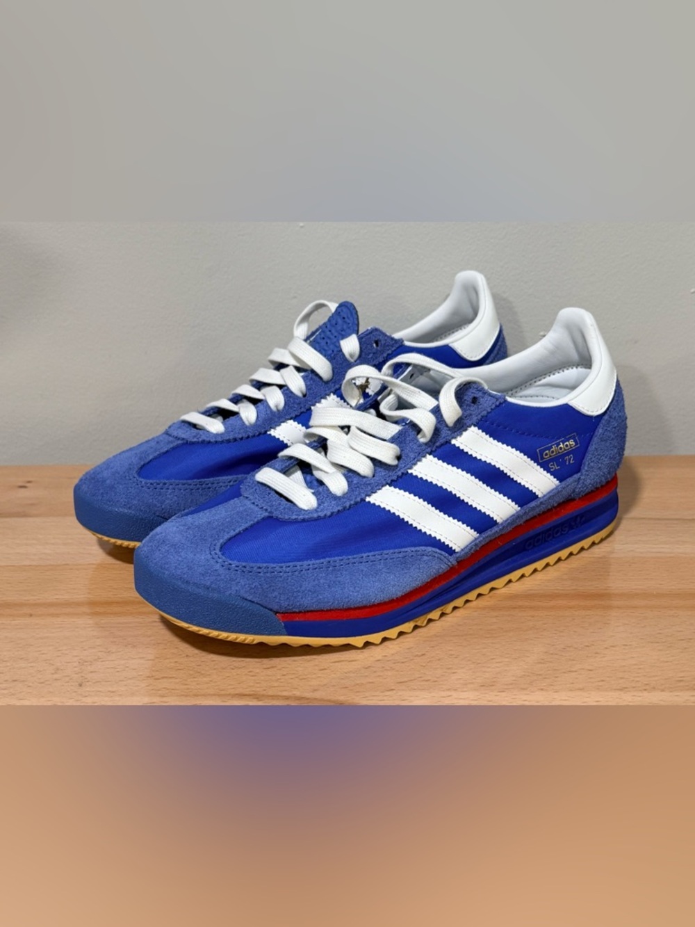 adidas Blue & White SL 72 Retro Sneakers with Red Accent
